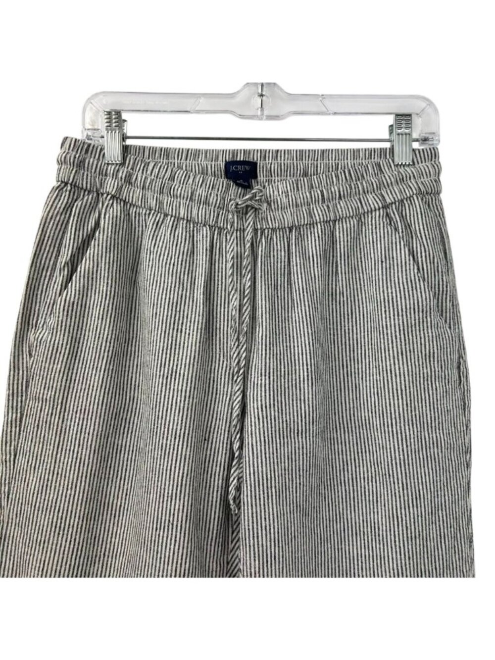 J.Crew Factory Pants Womens Size 4 Gray/White Striped Linen Blend Drawstring NWT - Picture 14 of 16